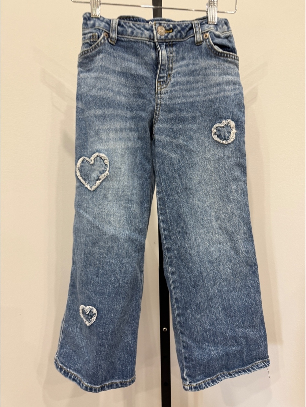 Cat & Jack Girls' Wide Leg Jeans with Heart Patches Size 7